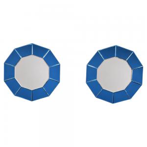 Par de Espelhos Decagonais Italianos em Vidro Espelhado Azul